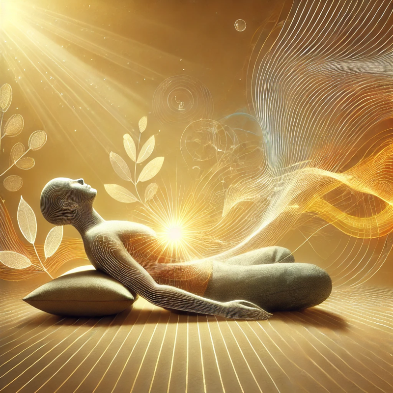 Artistic representation of healing energy work with golden light and flowing energy patterns